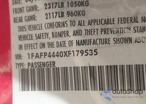 1999 Ford Mustang из США, поврежденный, VIN 1FAFP4440XF179535